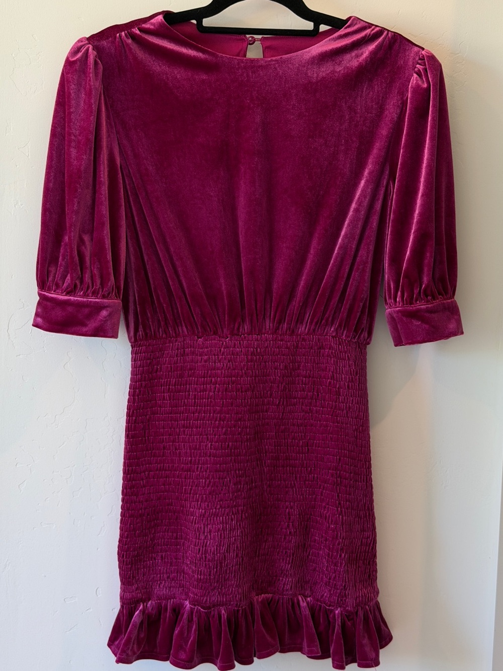Velvet Smocked Waist Dress in Magenta